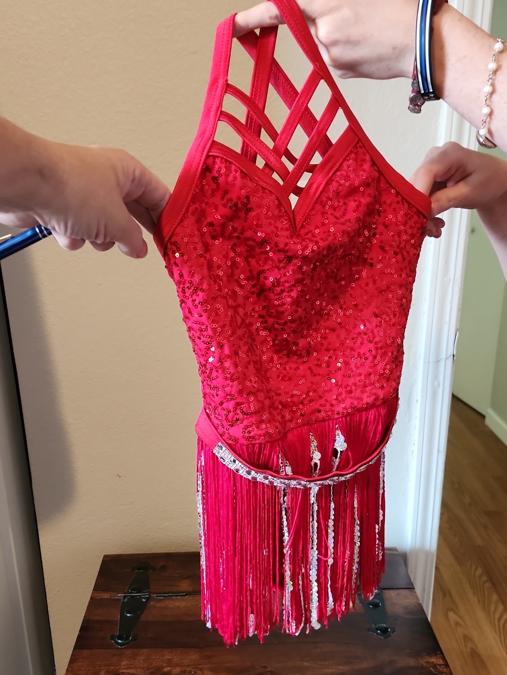 Weissman Girls Red Dance Bodice  Stretch Nylon Spandex Sz IC Barbiecore